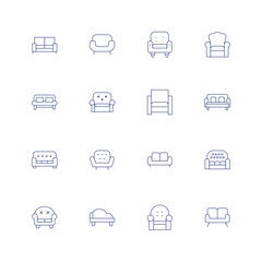Sofa line icon set on transparent background with editable stroke. Containing sofa, armchair, couch.
