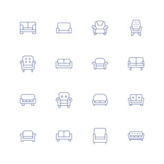 Sofa line icon set on transparent background with editable stroke. Containing sofa, armchair, couch, seater sofa.