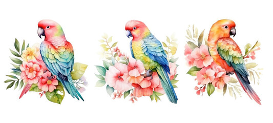 bird cute parrot floral watercolor ai generated