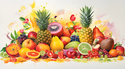Obraz na płótnie Canvas Vibrant colors and natural beauty of assorted fresh tropical fruits Generative AI, Generative, AI