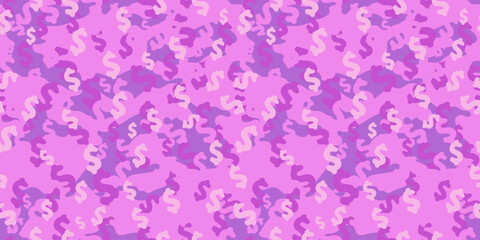 Trendy camouflage military pattern with dollar sign. Vector camouflage pattern for clothing design.