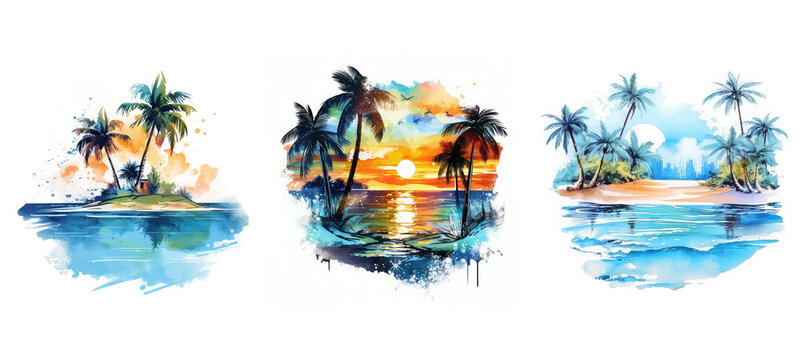 surfing summer beach t shirt design watercolor ai generated