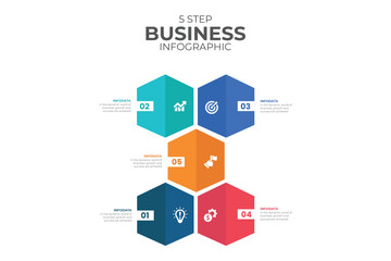 Realistic connecting steps business infographic template with 5 elements 