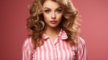 Beautiful girl in a pink outfit. Generative AI
