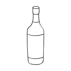 Hand drawn wine bottle illustration. Alcohol drink clipart in doodle style. Single element for design