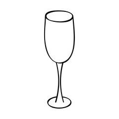 Hand drawn champagne glass illustration. Wine drink clipart in doodle style. Single element for design