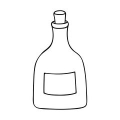 Hand drawn liquor bottle illustration. Alcohol drink clipart in doodle style. Single element for design