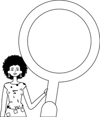 The girlfriend is holding a gust up field field glass . information research discipline . black and blank analogue vogue. Trendy style, Vector Illustration