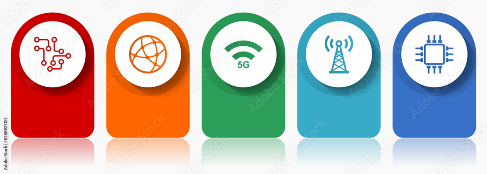 Leinwandbilder technology and computer icon set, miscellaneous vector icons such as chip, globe, 5g, antenna and co
