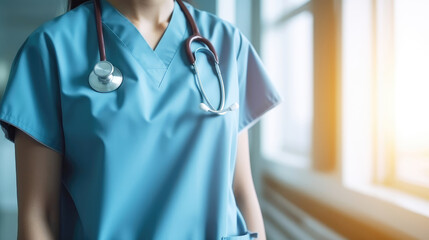 Health care and medical concept. Doctor with a stethoscope close-up. medical officer.