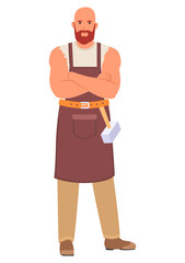 Blacksmith character wearing in apron with hammer on belt