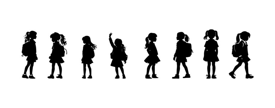 Girl student silhouette isolated on white background. Kids graduate symbol. Education in back to school vector illustration