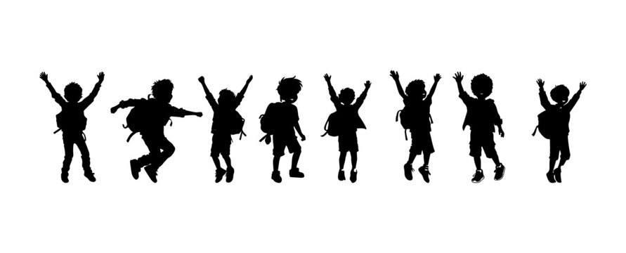 Boy students silhouette isolated on white background. Back to school concept. Funny kids symbol vector illustration