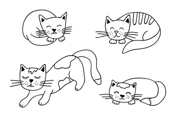Hand drawn cat clipart. Cute pet doodle set