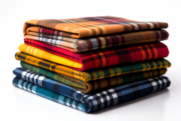  Scottish checkered wool (blanket) plaid isolated on white background. 