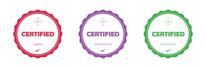 Get a set of certificates with IT professions. Gamer, screenwriter, researcher © MikeLegend