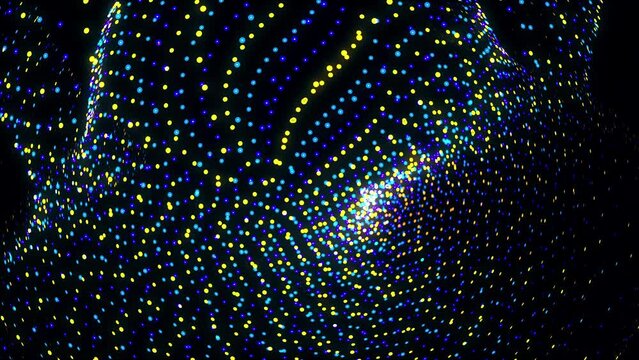 3D animation of particulars in magnificent motion creating amorphous forms, with spherical oscillation effects, 4K abstract background of future shape