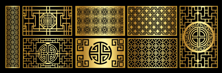 beautiful golden antique chinese door pattern background