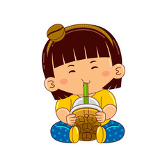 girl kids drinking iced coffee