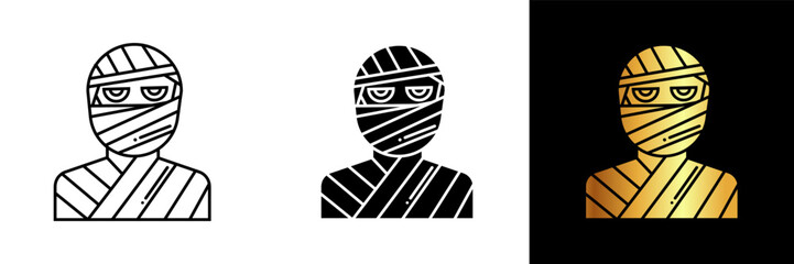 The Mummy Icon represents a preserved corpse wrapped in bandages, often associated with ancient Egyptian culture and horror films. It symbolizes the afterlife, mystery, and the supernatural.