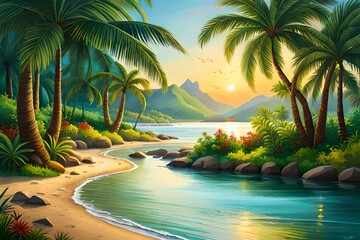 beach with palm trees Generated Ai