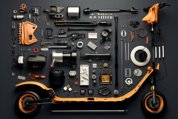 Fototapeta premium Electric scooter layout, deconstructed. Beautiful illustration picture. Generative AI