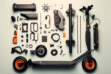 Electric scooter layout, deconstructed. Beautiful illustration picture. Generative AI