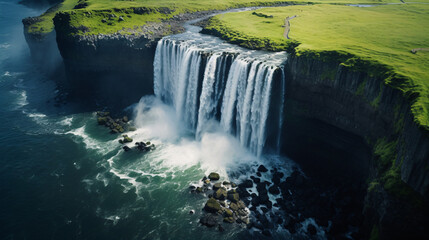Fototapeta premium Enchanting Aerial Photograph showcasing Majestic Waterfall - Ideal for Outdoor Enthusiasts