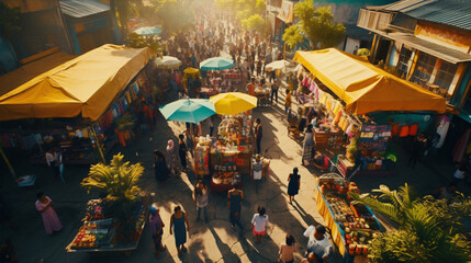 Eye-catching Drone Capture of Vibrant Outdoor Market Scene- Perfect for Local Business Ads