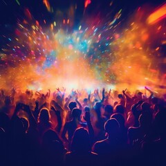 Fototapeta na wymiar Abstract Background Party Concert Concept. Party people concept. Crowd happy and joyful in club.