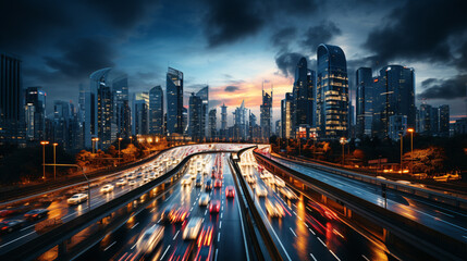 Eye-Catching Overhead View of Busy Traffic on a Modern City Highway - Ideal for Transportation Blogs