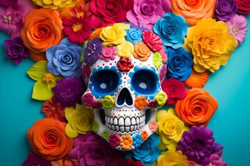 Feast of Dia de los Muertos, attributes and traditions. With Generative AI technology