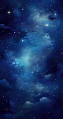 Fototapeta na wymiar A beautiful night sky with clouds and stars, in the style of dark indigo and dark aquamarine, i can't believe how beautiful this is, luminous shadowing Ai generative