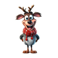 Christmas Reindeer cartoon character, transparent background, Generative ai