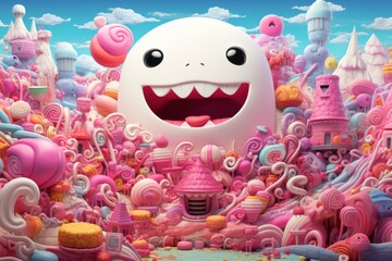 Happy marshmallows, bunch of them in cartoon style. Beautiful illustration picture. Generative AI