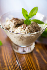 homemade ice cream with pieces of grated dark chocolate