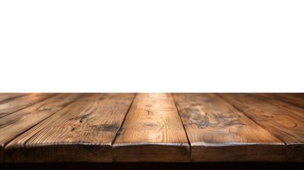 Front View of Light Brown Natural Oak Wooden Table - An Empty Blank Wood Table Mockup with Transparent Background for Product Placement
