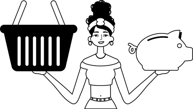 The daughter is holding a hoggish surfeit partake save bank and a stigmatize handcart . bootleg and white analogue stylus. Trendy style, Vector Illustration