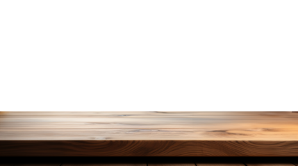 Front View of Light Brown Natural Oak Wooden Table - An Empty Blank Wood Table Mockup with Transparent Background for Product Placement
