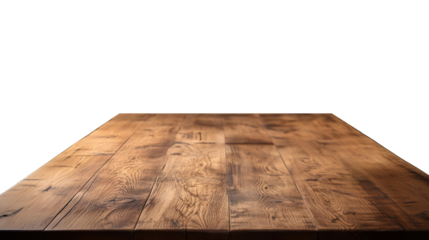 Front View of Light Brown Natural Oak Wooden Table - An Empty Blank Wood Table Mockup with Transparent Background for Product Placement
