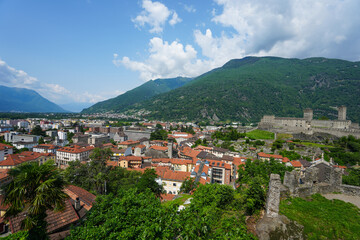 Fototapeta na wymiar Bellinzona is probably the most Italian town in Switzerland. Three castles, walls and ramparts are inscribed on the World Heritage List.