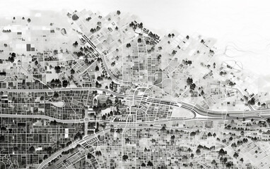 Map of the city on white background. Top view. Generative AI technology.