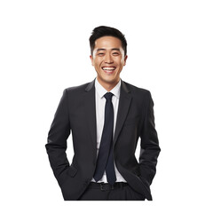 Asian male businessman smiling happily and successfully on white background