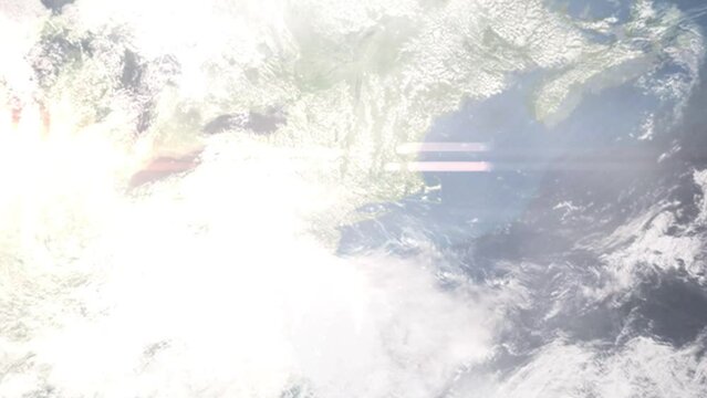 Zoom in from space and focus on Danbury, Connecticut, USA. 3D Animation. Background for travel intro. Elements of this image furnished by NASA
