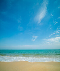 Beautiful Landscape summer vertical front viewpoint tropical sea beach white sand clean and blue sky cloud background calm Nature ocean wave water travel Sai Kaew Beach travel in thailand Chonburi