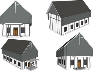 Sketch vector illustration of a holy vintage classic old church architecture building in village