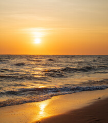 landscape viewpoint vertical  summer sea wind wave cool holiday calm coastal sunset sky light orange golden evening day look calm Nature tropical Beautiful sea water travel Bangsaen Beach thailand