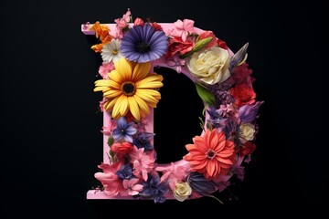 Letter D with flower elements. Beautiful illustration picture. Generative AI