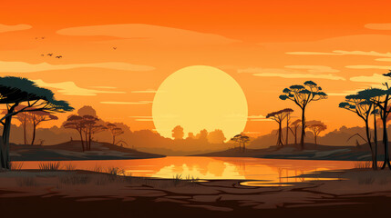 sunset over the river AI Generative
