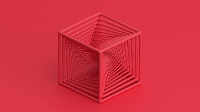 Abstract 3d animation, red futuristic cube, 4k seamless looped video